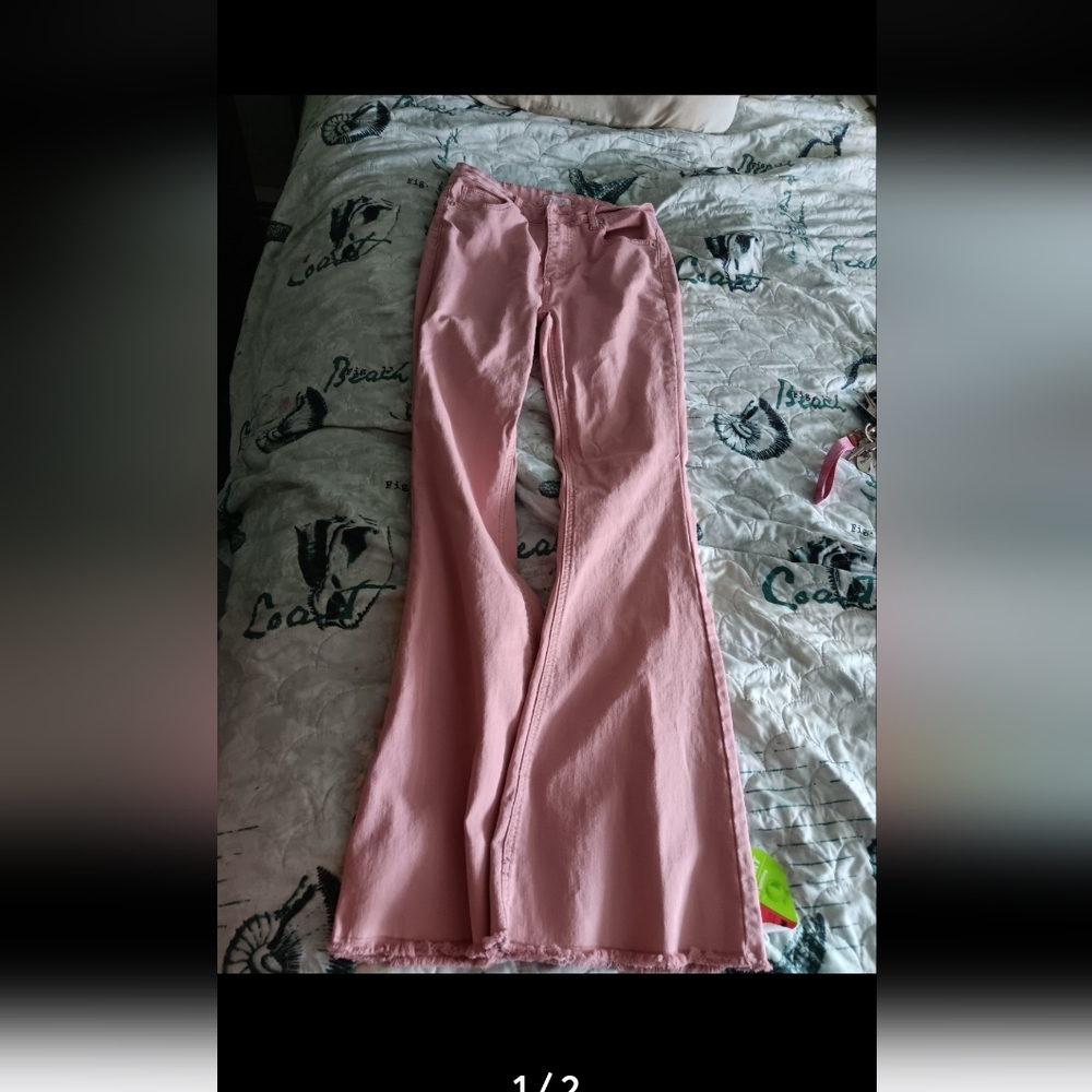Pink lily flare jeans